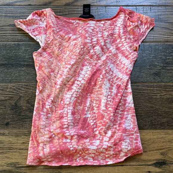 Calvin Klein Jeans Pink Tie Dye Ruched Top Women’s Small Y2K Stretch Tee - Picture 2 of 6